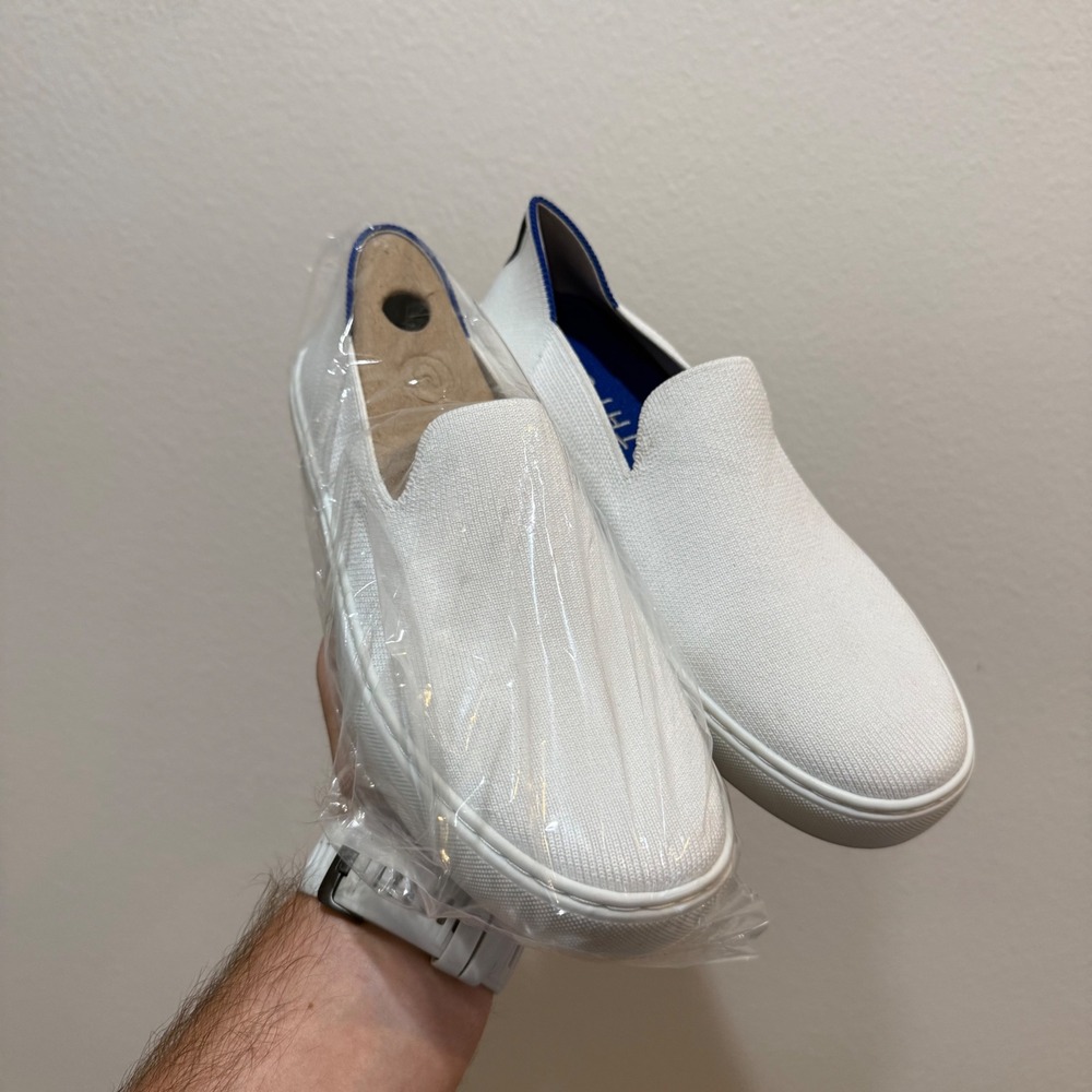 Rothys The Sneaker Bright White Slip On Knit Shoes Womens Size 8 008-100